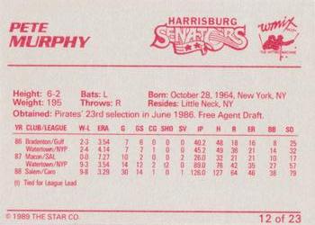 1989 Star Harrisburg Senators #12 Pete Murphy Back