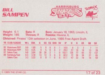 1989 Star Harrisburg Senators #17 Bill Sampen Back