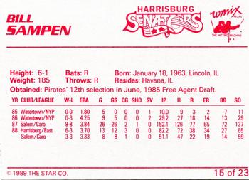 1989 Star Harrisburg Senators #15 Bill Sampen Back
