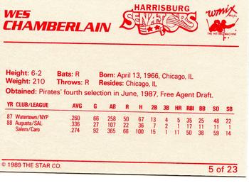 1989 Star Harrisburg Senators #5 Wes Chamberlain Back