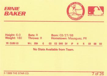1989 Star Johnson City Cardinals #7 Ernie Baker Back