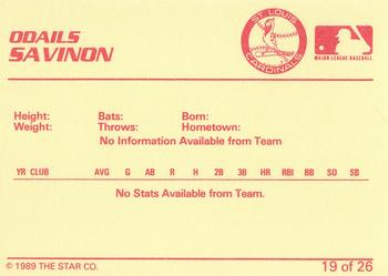 1989 Star Johnson City Cardinals #19 Odalis Savinon Back