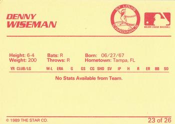 1989 Star Johnson City Cardinals #23 Denny Wiseman Back