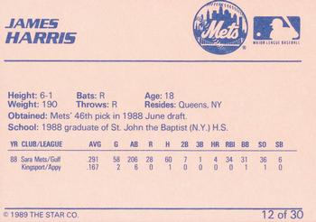 1989 Star Kingsport Mets #12 James Harris Back