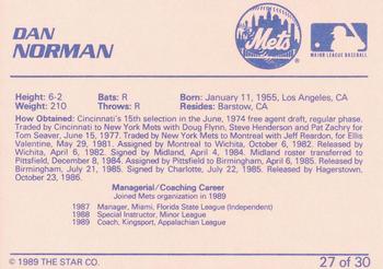 1989 Star Kingsport Mets #27 Dan Norman Back