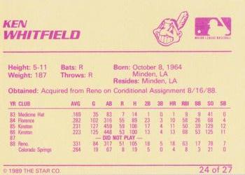1989 Star Kinston Indians #24 Ken Whitfield Back