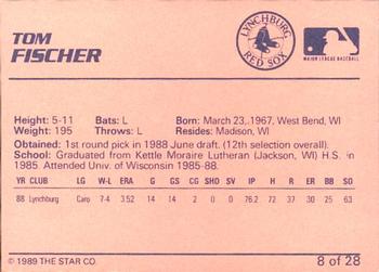 1989 Star Lynchburg Red Sox #8 Tom Fischer Back