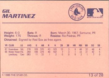 1989 Star Lynchburg Red Sox #13 Gil Martinez Back