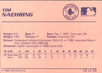 1989 Star Lynchburg Red Sox #15 Tim Naehring Back