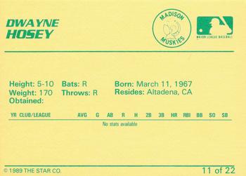 1989 Star Madison Muskies #11 Dwayne Hosey Back