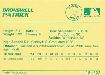 1989 Star Madison Muskies #18 Bronswell Patrick Back