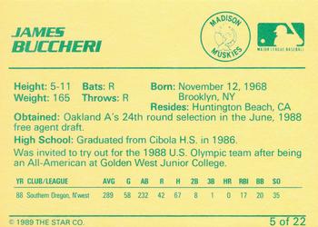 1989 Star Madison Muskies #5 James Buccheri Back