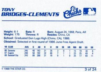 1989 Star Memphis Chicks #3 Tony Bridges-Clements Back