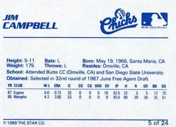 1989 Star Memphis Chicks #5 Jim Campbell Back