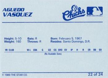 1989 Star Memphis Chicks #22 Aguedo Vasquez Back