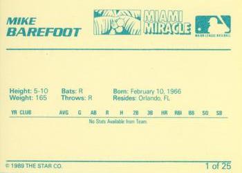 1989 Star Miami Miracle I #1 Mike Barefoot Back
