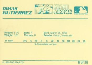 1989 Star Miami Miracle I #8 Dimas Gutierrez Back