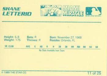 1989 Star Miami Miracle I #11 Shane Letterio Back
