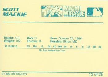 1989 Star Miami Miracle I #12 Scott Mackie Back