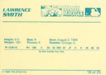 1989 Star Miami Miracle I #18 Lawrence Smith Back