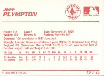 1989 Star New Britain Red Sox #16 Jeff Plympton Back