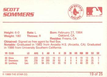 1989 Star New Britain Red Sox #19 Scott Sommers Back