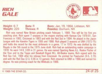 1989 Star New Britain Red Sox #24 Rich Gale Back