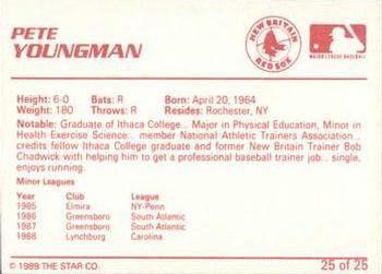 1989 Star New Britain Red Sox #25 Pete Youngman Back
