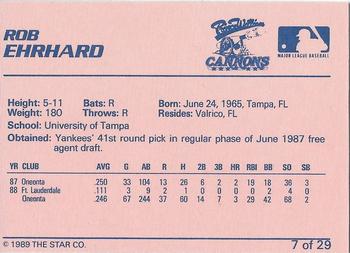 1989 Star Prince William Cannons #7 Rod Ehrhard Back