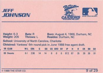 1989 Star Prince William Cannons #9 Jeff Johnson Back