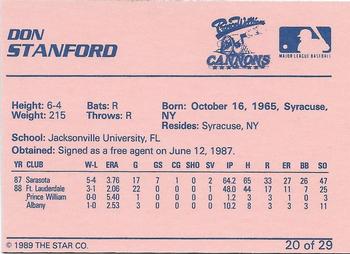 1989 Star Prince William Cannons #20 Don Stanford Back