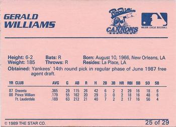 1989 Star Prince William Cannons #25 Gerald Williams Back
