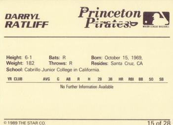 1989 Star Princeton Pirates - Platinum #15 Darryl Ratliff Back