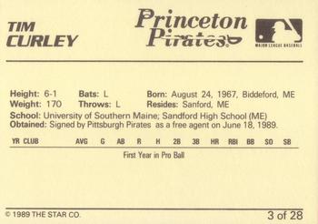 1989 Star Princeton Pirates - Platinum #3 Tim Curley Back