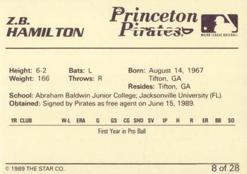 1989 Star Princeton Pirates - Platinum #8 Z.B. Hamilton Back
