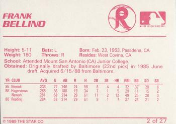 1989 Star Reading Phillies #2 Frank Bellino Back