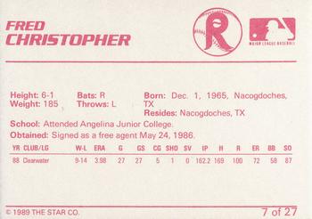 1989 Star Reading Phillies #7 Fred Christopher Back