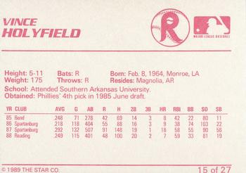 1989 Star Reading Phillies #15 Vince Holyfield Back
