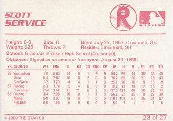 1989 Star Reading Phillies #23 Scott Service Back