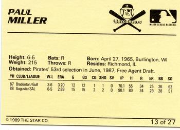 1989 Star Salem Buccaneers #13 Paul Miller Back