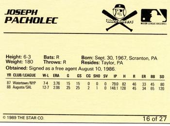1989 Star Salem Buccaneers #16 Joseph Pacholec Back