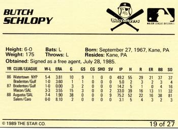 1989 Star Salem Buccaneers #19 Butch Schlopy Back