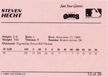 1989 Star San Jose Giants #13 Steven Hecht Back