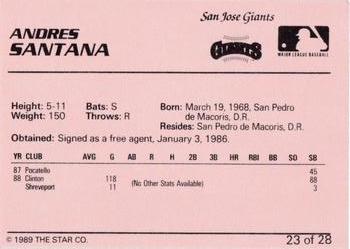 1989 Star San Jose Giants #23 Andres Santana Back