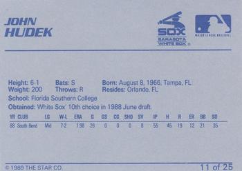 1989 Star Sarasota White Sox #11 John Hudek Back
