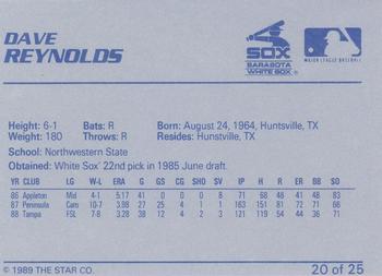 1989 Star Sarasota White Sox #20 Dave Reynolds Back