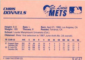 1989 Star St. Lucie Mets #5 Chris Donnels Back