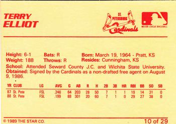 1989 Star St. Petersburg Cardinals #10 Terry Elliot Back