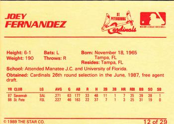 1989 Star St. Petersburg Cardinals #12 Joey Fernandez Back