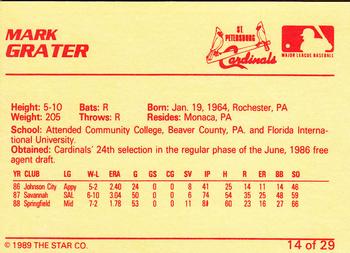 1989 Star St. Petersburg Cardinals #14 Mark Grater Back
